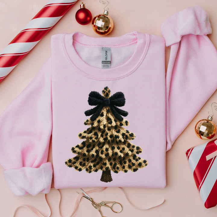 Online Exclusive | Leopard Tree Faux Yarn Christmas Graphic on Tee and Sweatshirt in Multiple Color Options