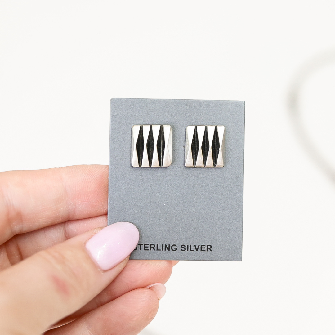 Leander Tahe |  Navajo Handmade Sterling Silver Cutout Stud Earrings