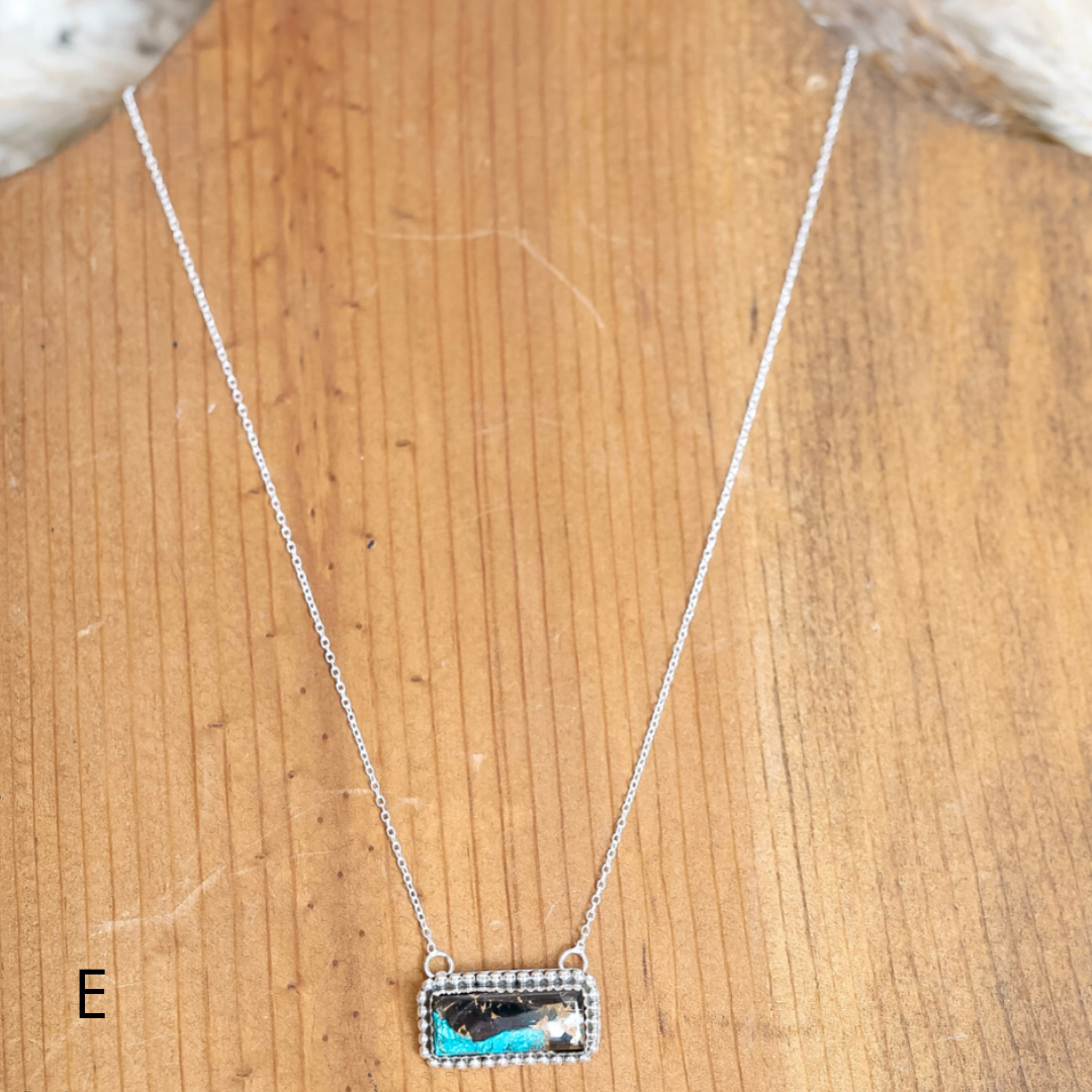 Hada Collection | Silver Chain Necklace with Large White Buffalo and Turquoise Mix Bar Pendant