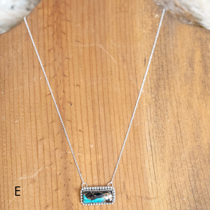 Hada Collection | Silver Chain Necklace with Large White Buffalo and Turquoise Mix Bar Pendant
