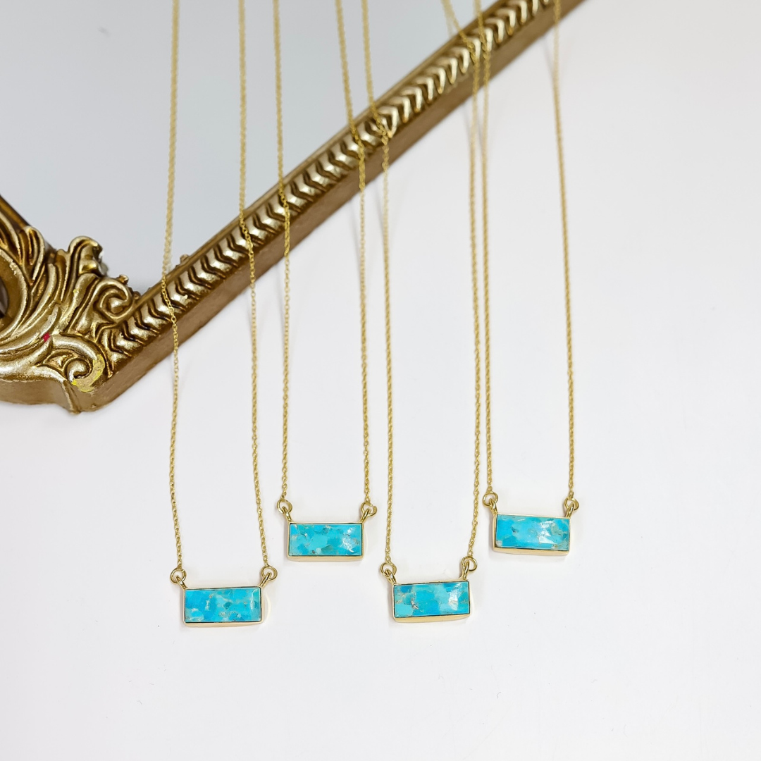 Hada Collection | Handmade 14k Gold & Kingman Turquoise Mini Bar Pendant Necklaces