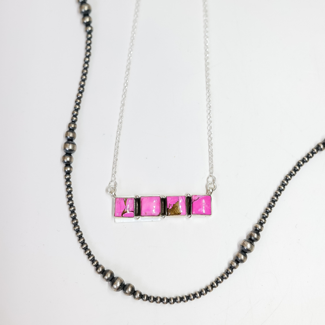 Hada Collection | Handmade Sterling Silver Cotton Candy Stone Cluster Bar Necklace