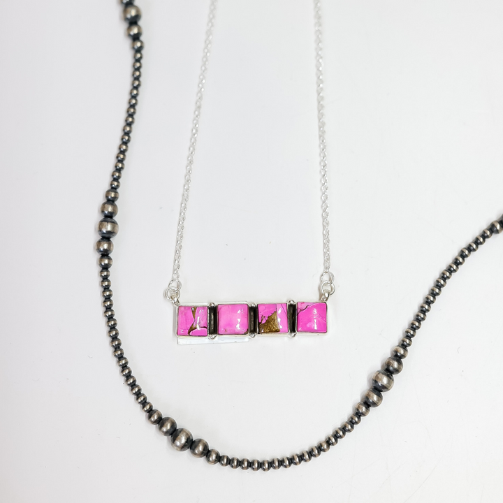 Hada Collection | Handmade Sterling Silver Cotton Candy Stone Cluster Bar Necklace