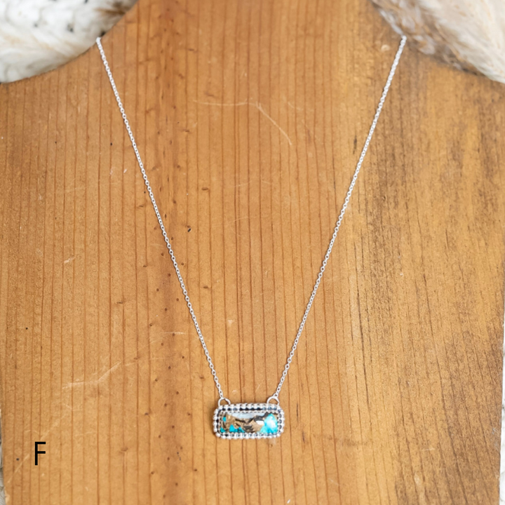Navajo | Silver chain necklace with White Buffalo and Turquoise Mix Bar Pendant