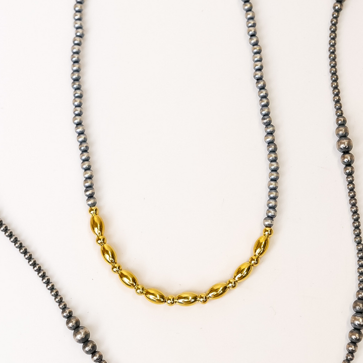 14K Gold & Sterling Silver Navajo Pearl Two Toned Necklace #2