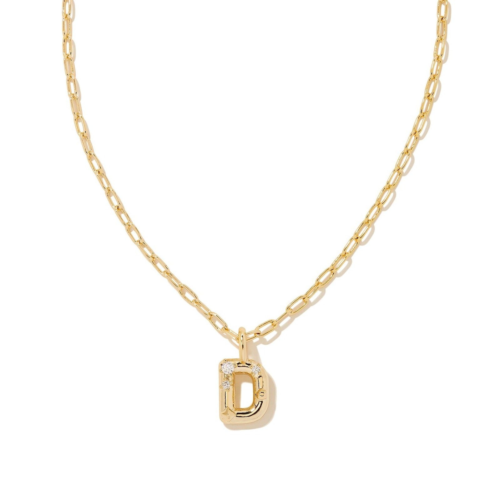 Kendra Scott | Crystal Letter Gold Short Pendant Necklace in White Crystal - Giddy Up Glamour Boutique