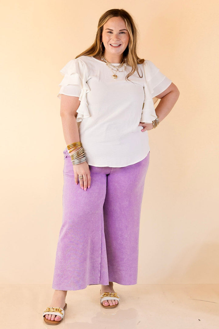 Cozy Girl Cropped Acid Washed Drawstring Pant in Lavender Purple