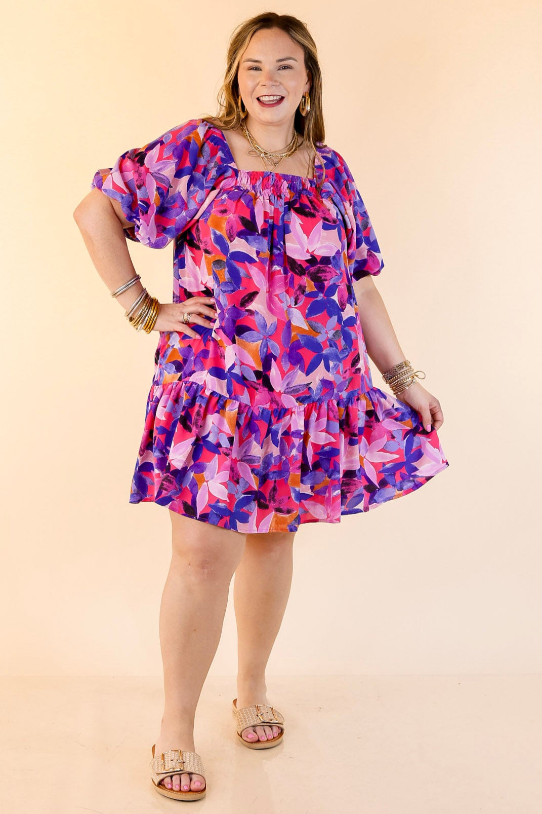 Blossoming Beauty Floral Print Dress in Magenta Pink