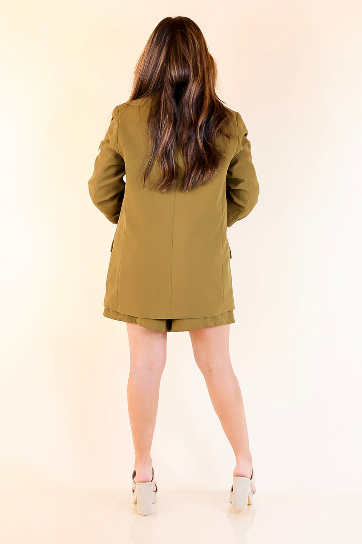 Fine Like Wine 3/4 Sleeve Blazer in Olive Green