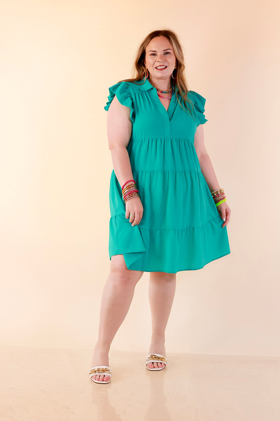 All Of A Sudden Ruffle Cap Sleeve Short Dress in Mint Green