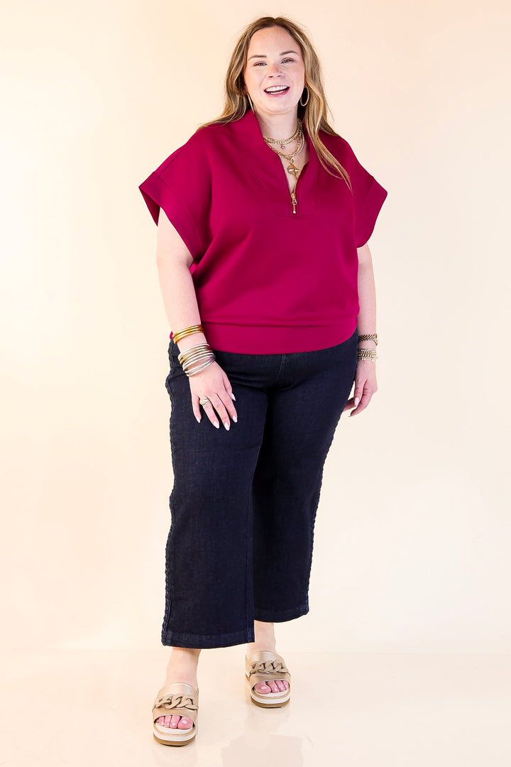 Top Priority Half Zip Collared Scuba Top in Maroon