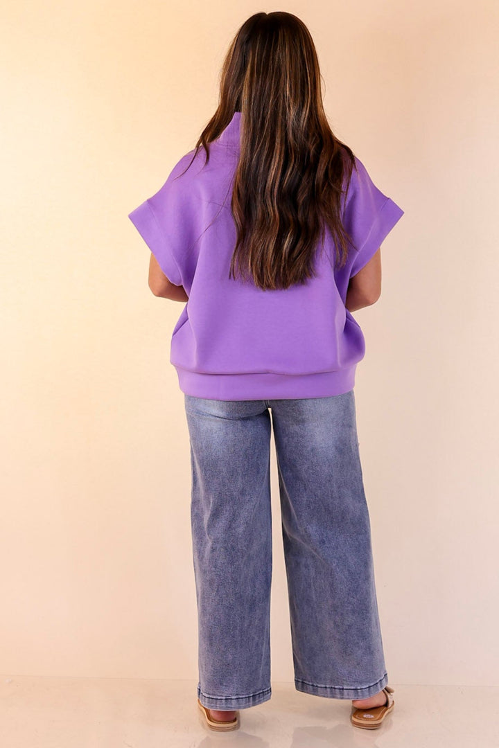 Top Priority Half Zip Collared Scuba Top in Lavender Purple