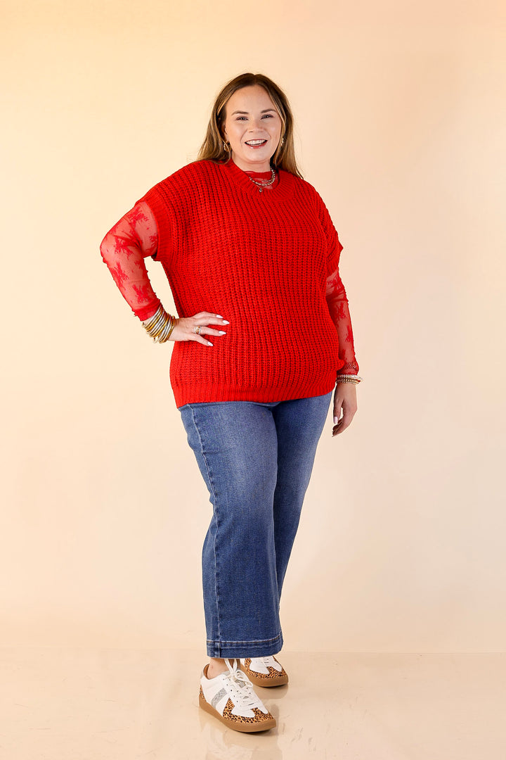 Tried and True Short Sleeve Oversized Knit Sweater in Red
