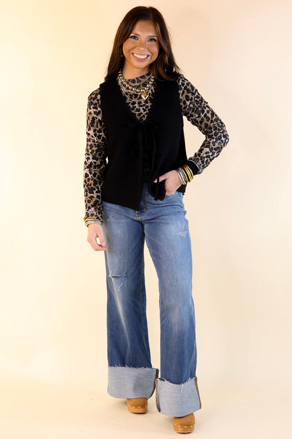 Main Attraction Bow Tie Front Sweater Vest in Black