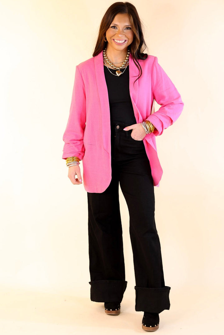 Promise Me Open Front Linen Blazer in Hot Pink