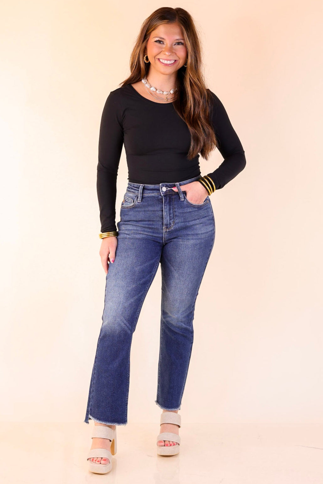 Judy Blue | Denim Daze Cropped Kick Flare Jean in Dark Wash