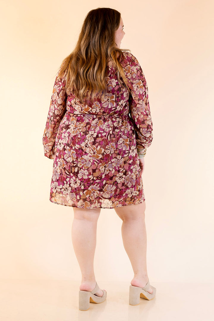 Daybreak Dreamer Floral Dress with Gold Detail in Magenta