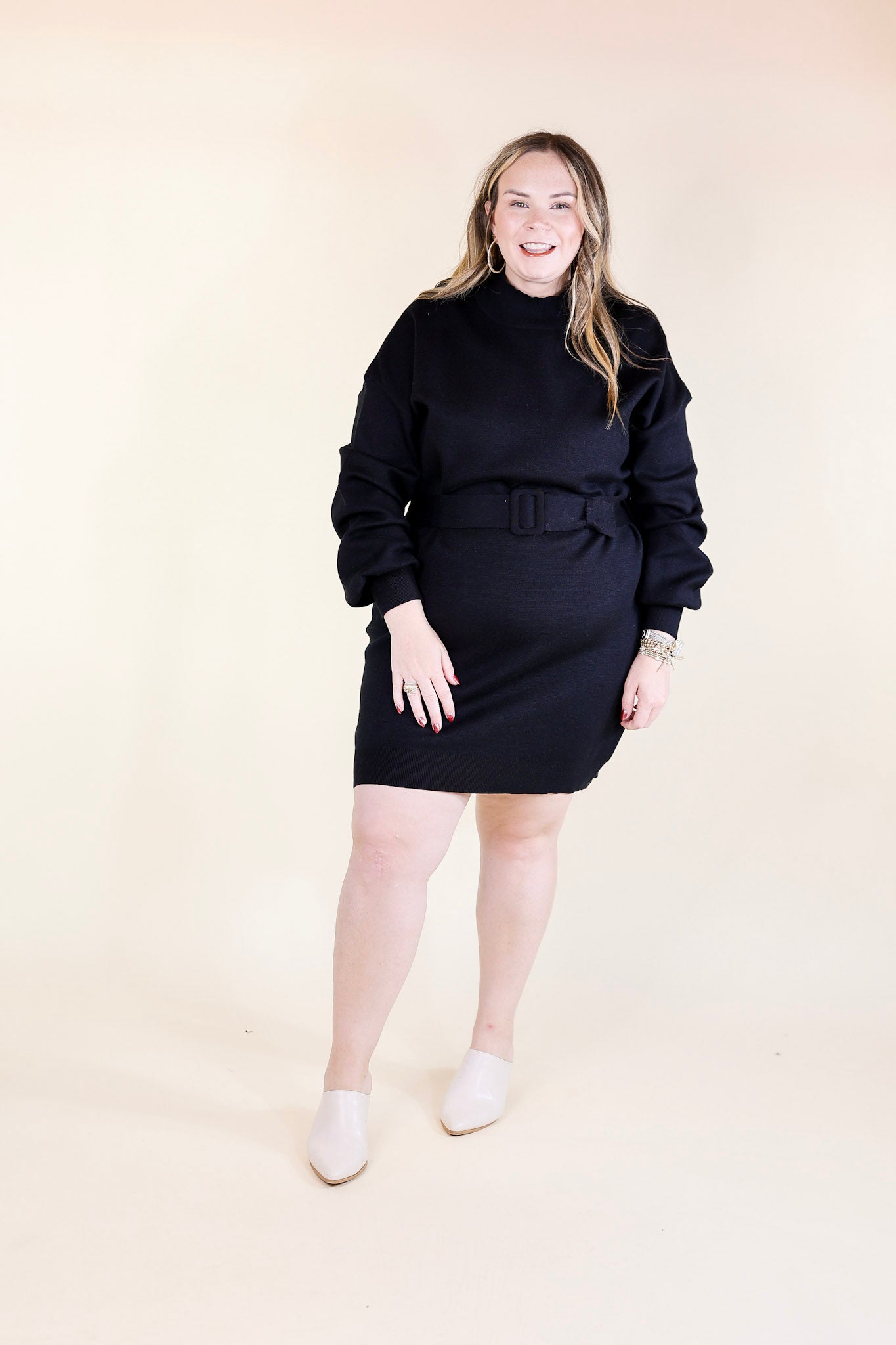 Luxurious Life Sweater Dress with Belt in Black