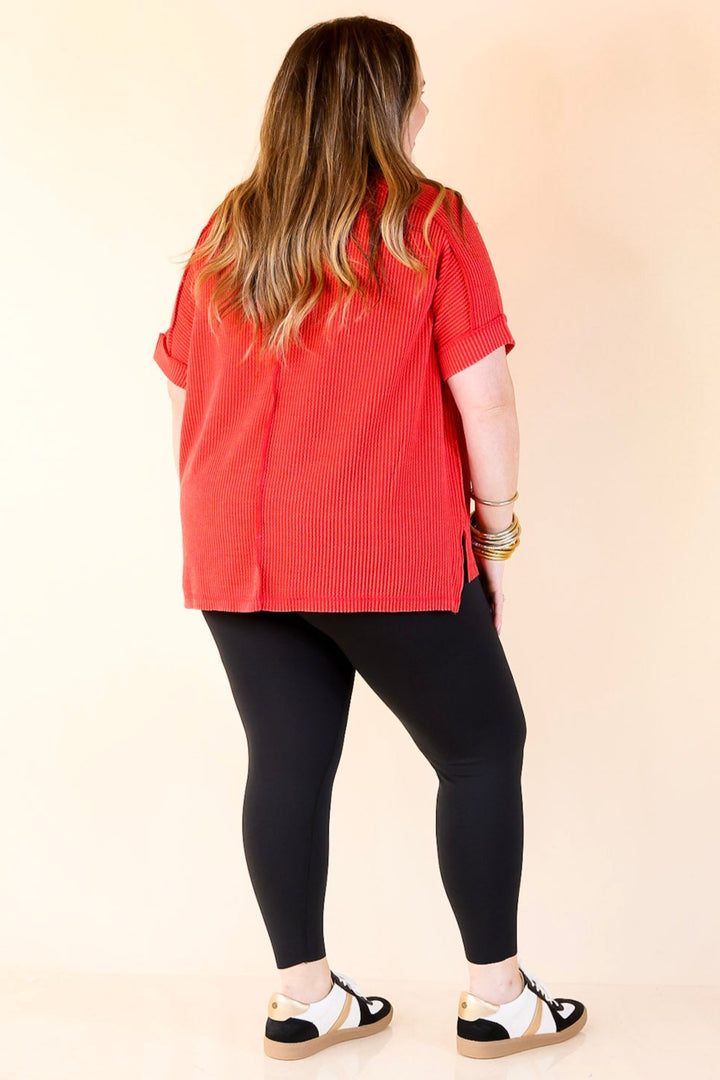 Daily Perfection Scoop Neck Short Sleeve Ribbed Top in Red