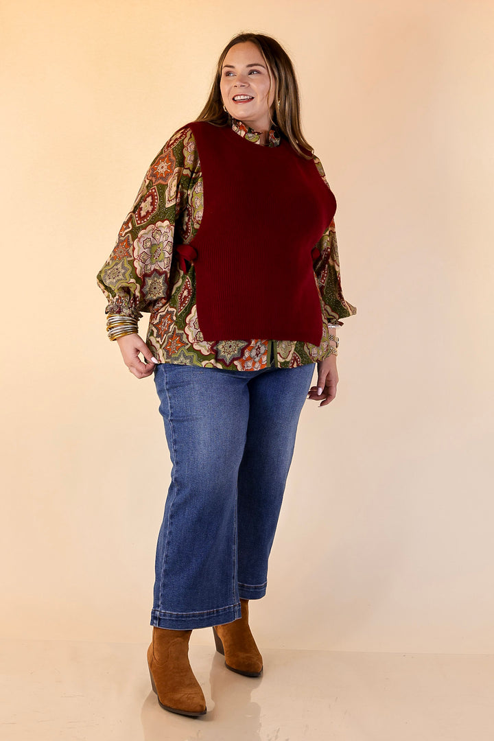 Tied and True Knit Sweater with Side Ties in Maroon