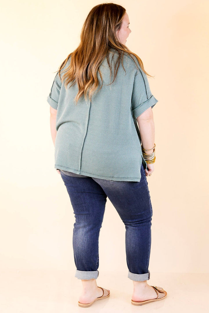 Daily Perfection Scoop Neck Short Sleeve Ribbed Top in Jade Green