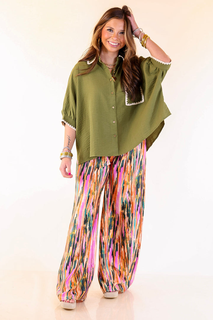 Garden Gypsy Satin Pants with a Tie in Orchid Purple Mix