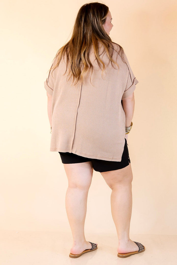 Daily Perfection Scoop Neck Short Sleeve Ribbed Top in Mocha Brown