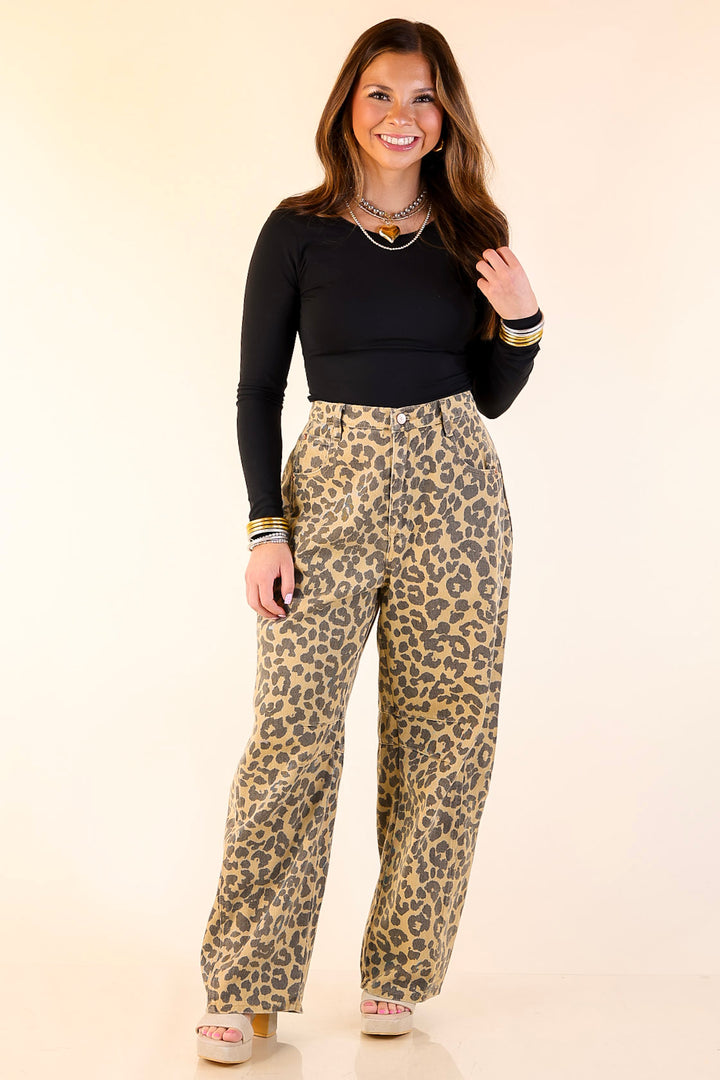 Confidently Cool Wide Leg Barrel Denim Jean in Leopard Print