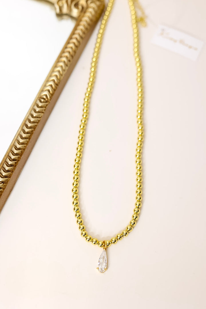 Kinsey Design | Penn Beaded Teardrop Pendant Necklace in Gold