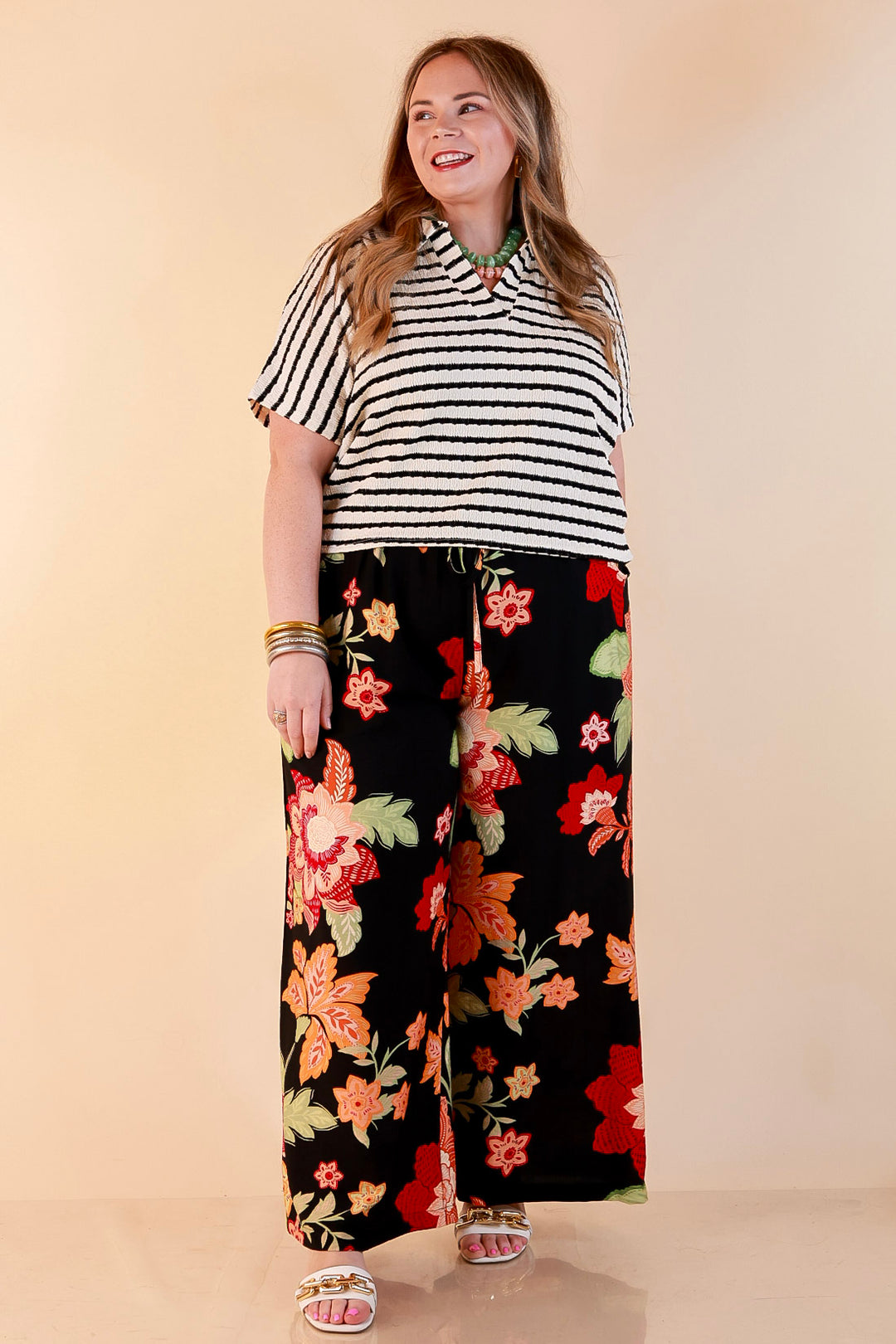 Fresh Picked Floral Print Wide Leg Pants in Black