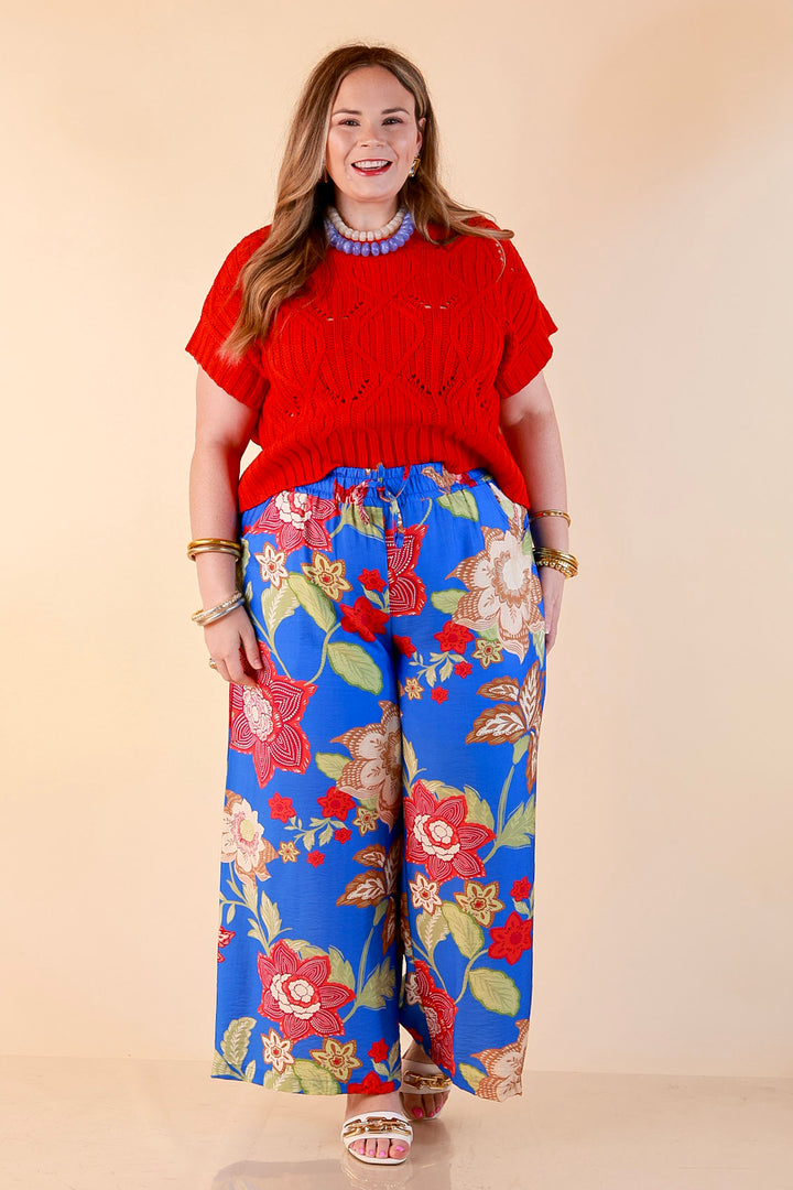Fresh Picked Floral Print Wide Leg Pants in Blue