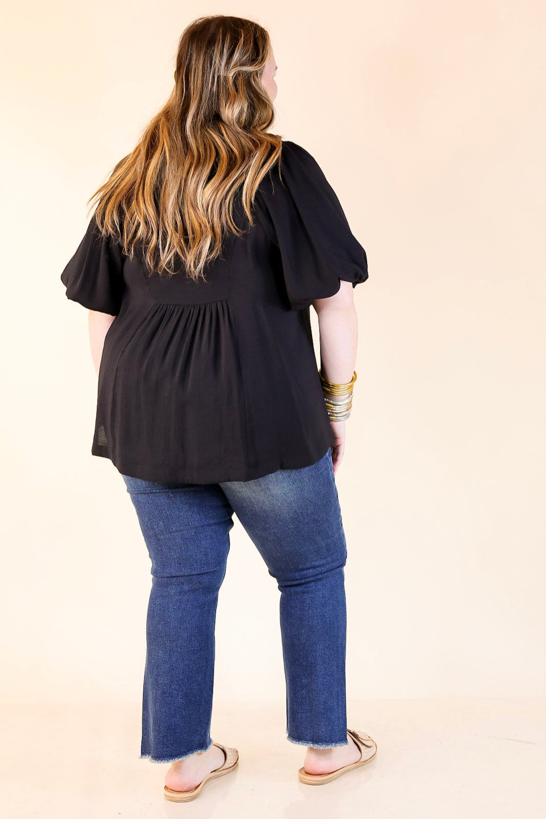 Crush on Classic Flowy Blouse with Smocked Yoke in Black