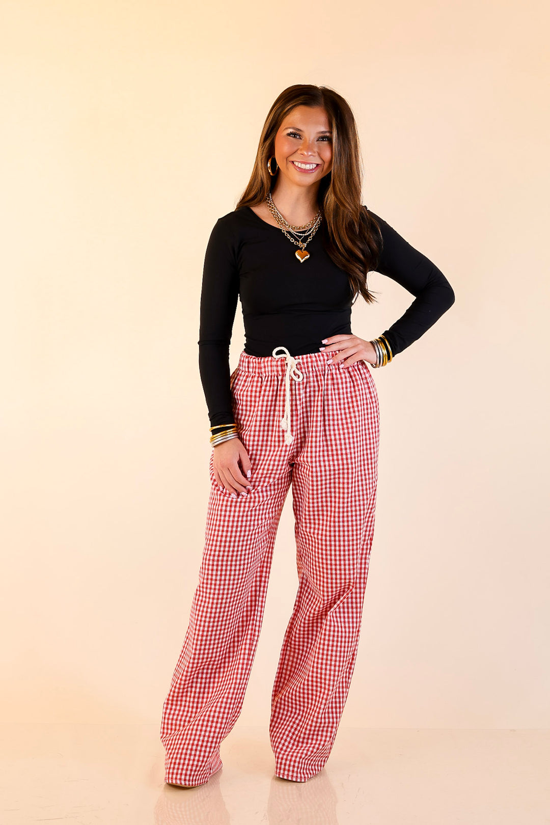 Simply Southern | Naturally Cool Gingham Checkered Print Boxer Pants in Red