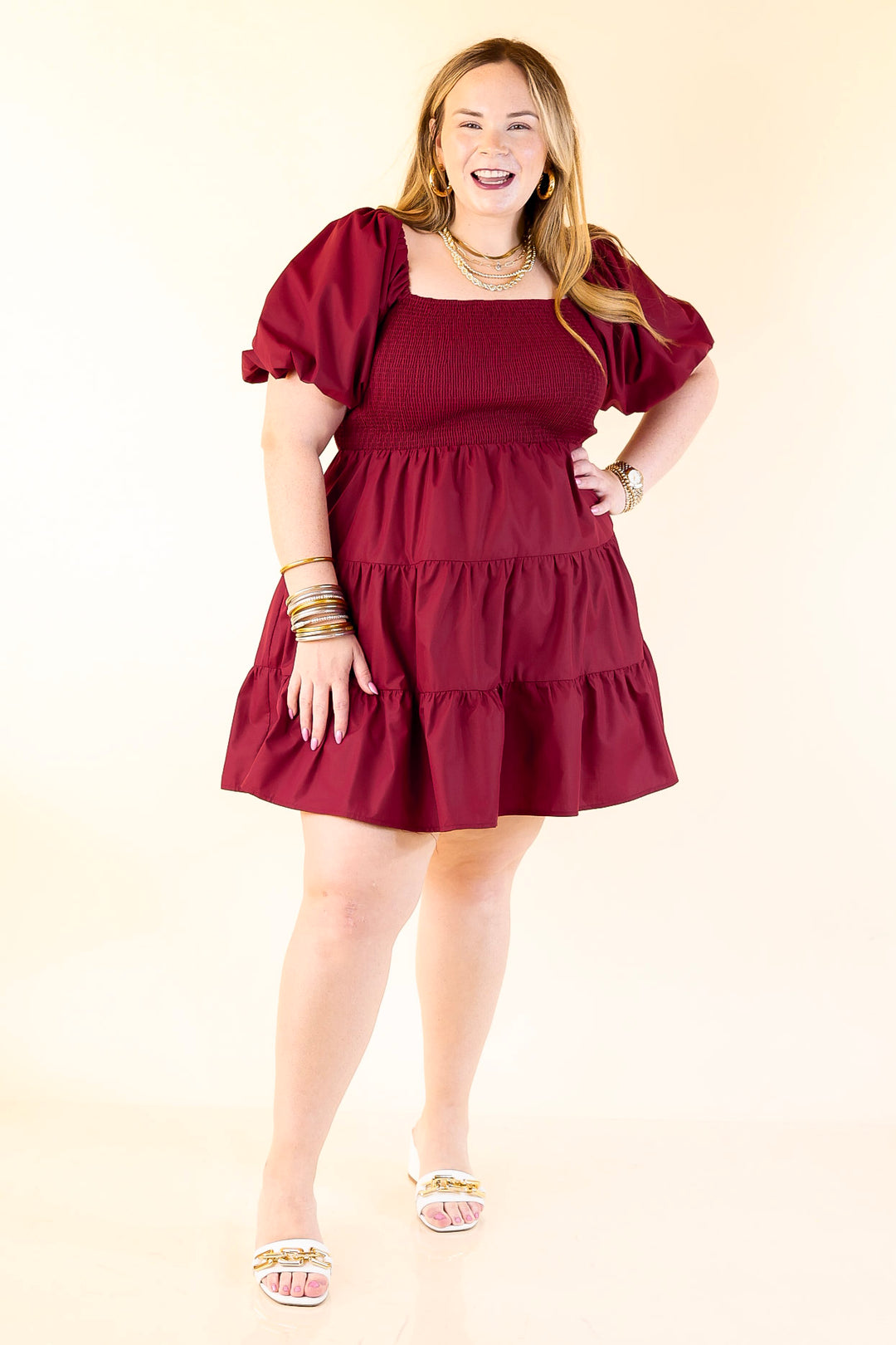Trust Me Balloon Sleeve Dress in Maroon