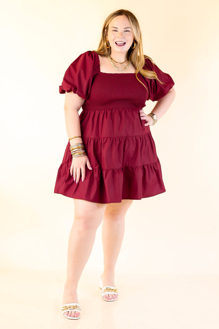 Trust Me Balloon Sleeve Dress in Maroon