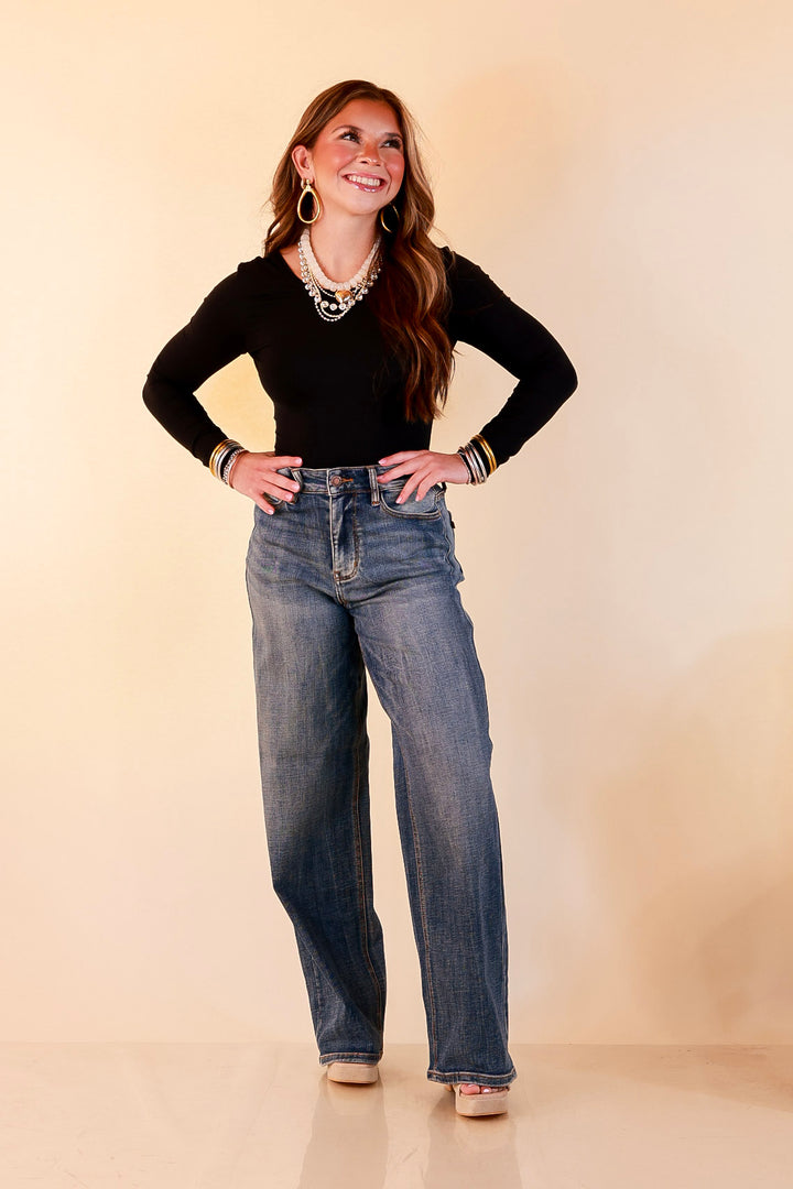 Judy Blue | Blue Jean State of Mind Baggy Vintage Wide Straight Leg Wilhelmina Jeans in Medium Vintage Wash