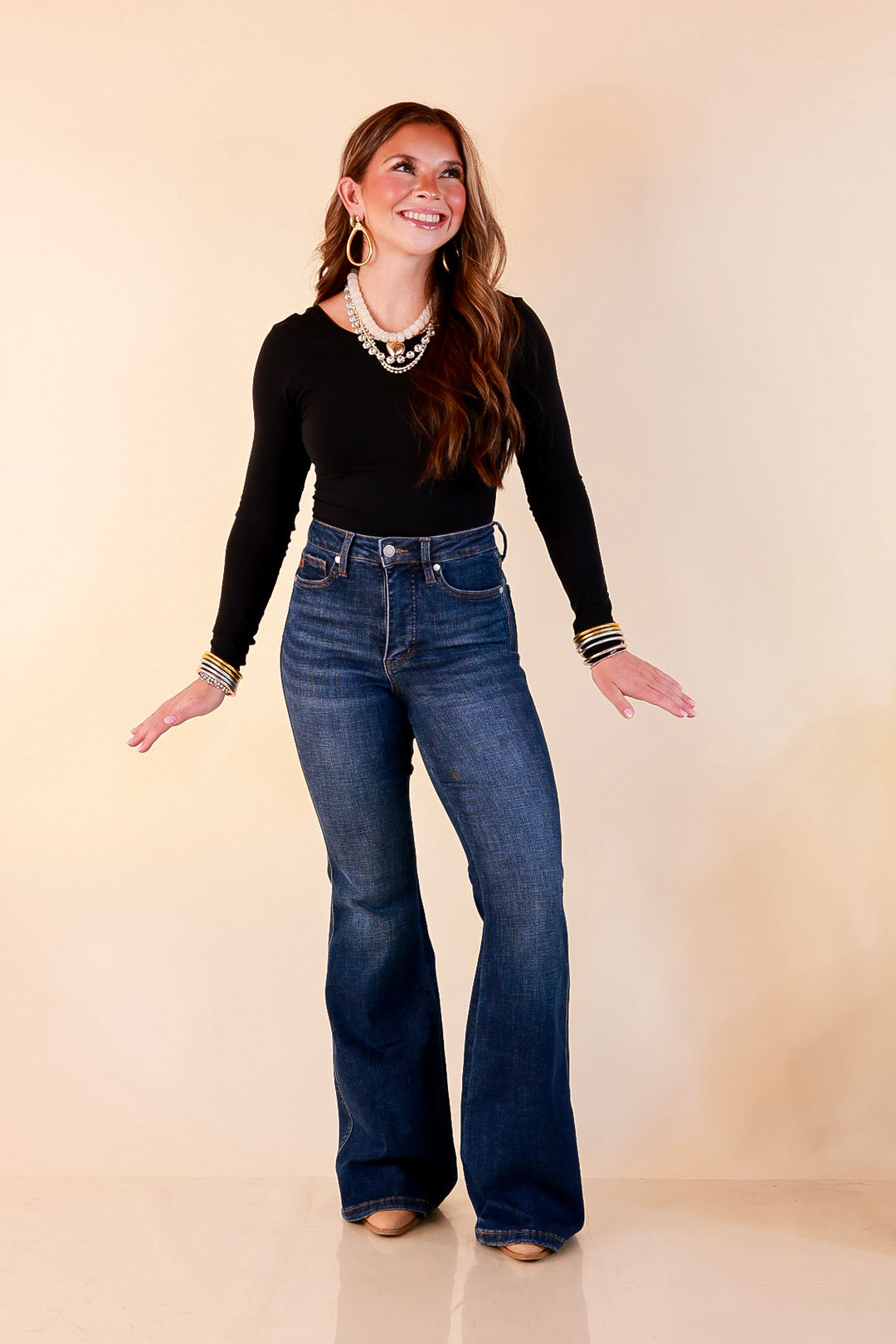 Judy Blue | Forever Flattering Tummy Control Charlotte Flare Jeans in Dark Modern Indigo Wash