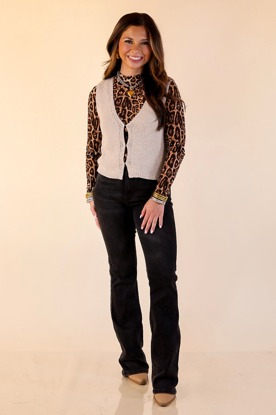 Everyday Staple Textured Knit Sweater Vest in Beige