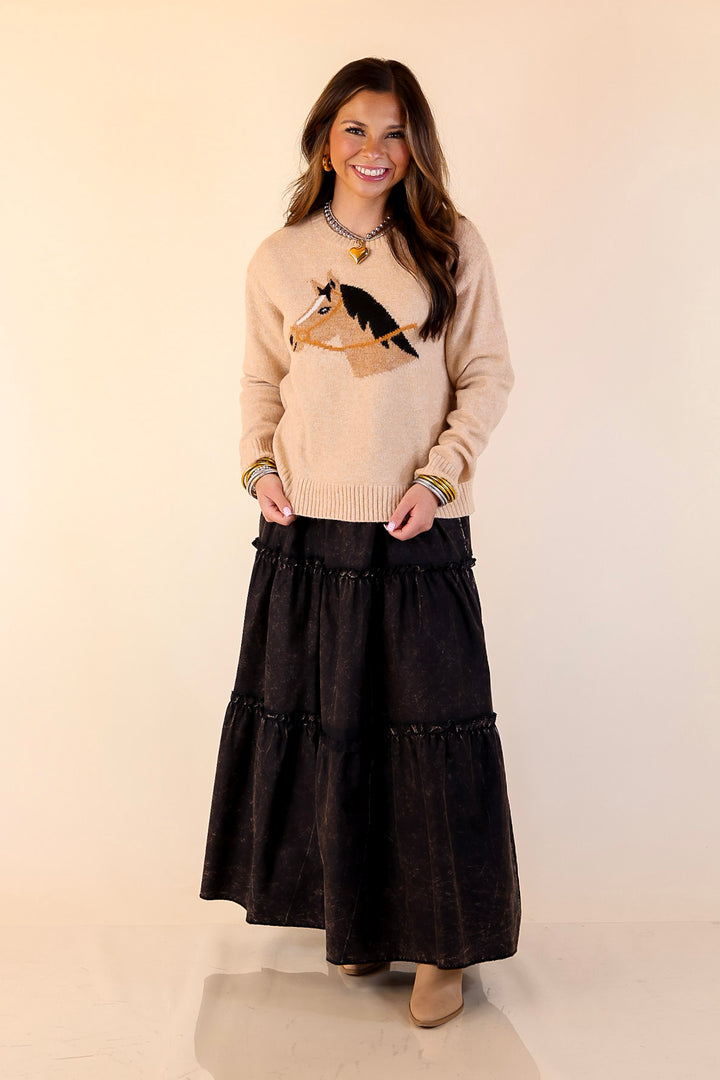 Simply Southern | Finest Touch Crewneck Sweater with Horse in Brown