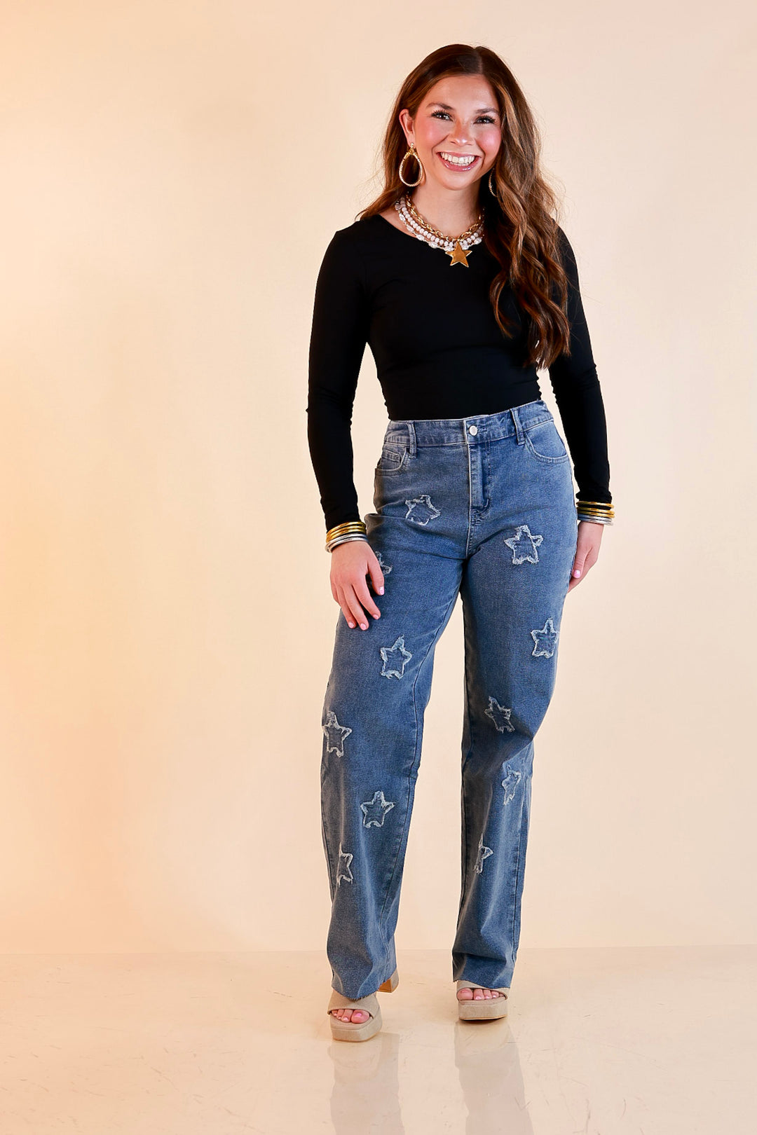 Simply Southern | Star of the Show Straight Leg Denim Jeans with Star Patch Detailing in Medium Wash