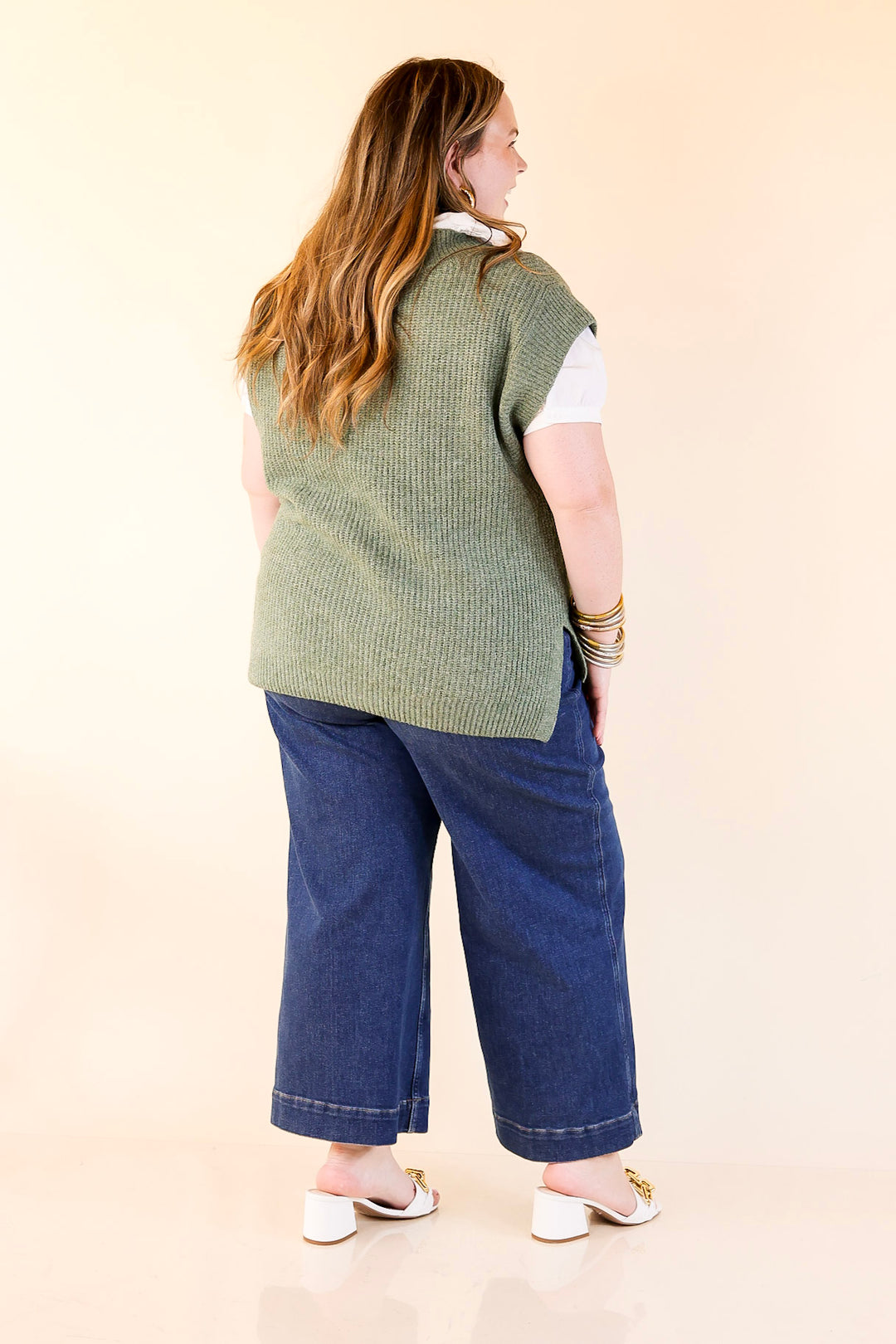 Fall For You Textured V-Neck Oversized Knit Sweater Vest Top in Olive Green