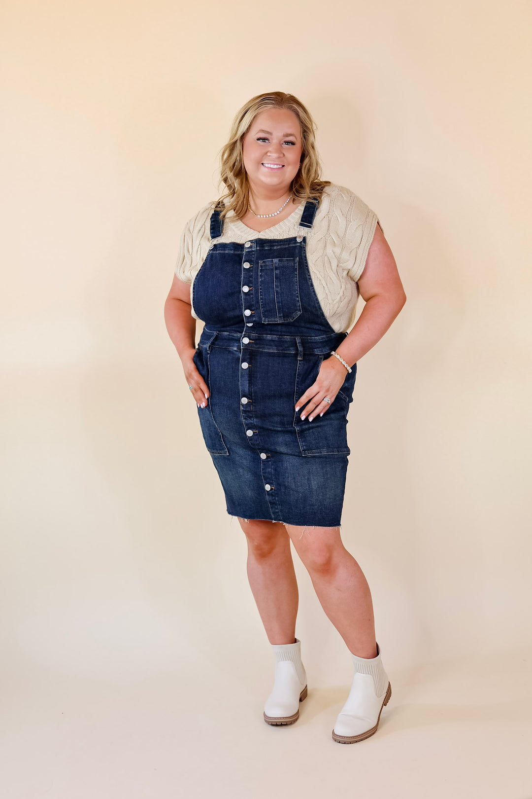 Judy Blue | Centered Around The Sun Denim Overall Dress in Dark Wash Judy Blue | Centered Around The Sun Denim Overall Dress in Dark Wash