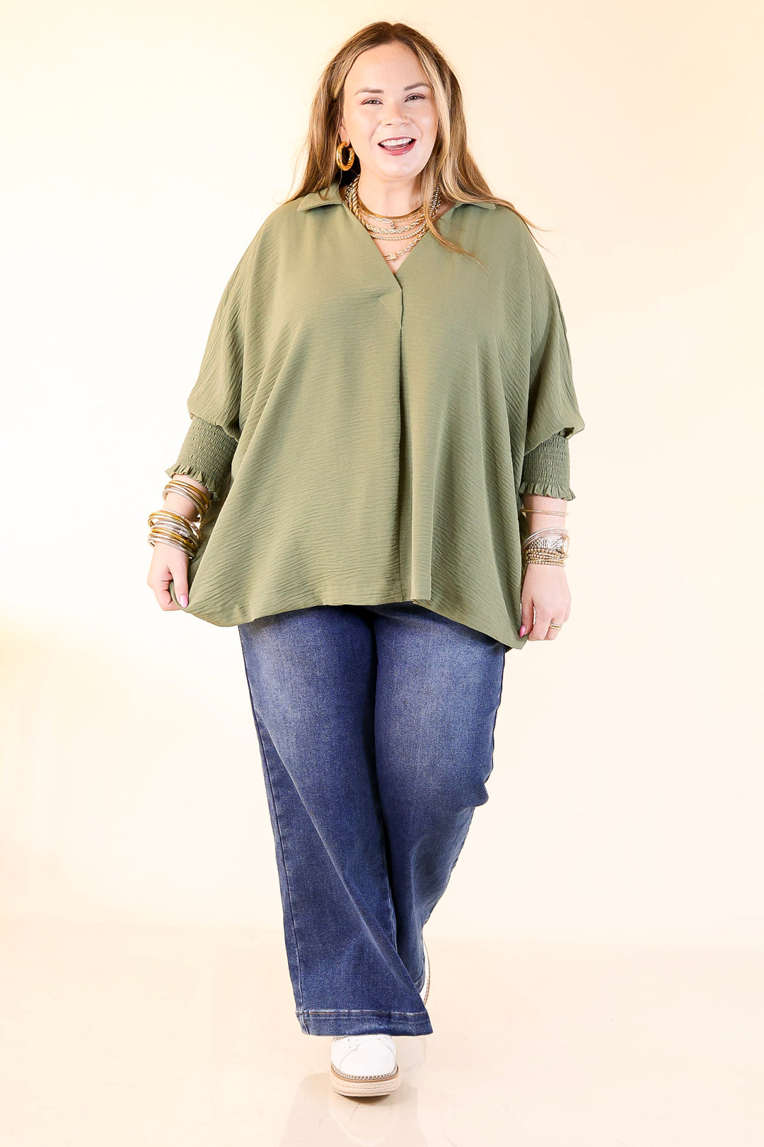 Spoken in Style Drop Shoulder Tunic Top in Olive Green