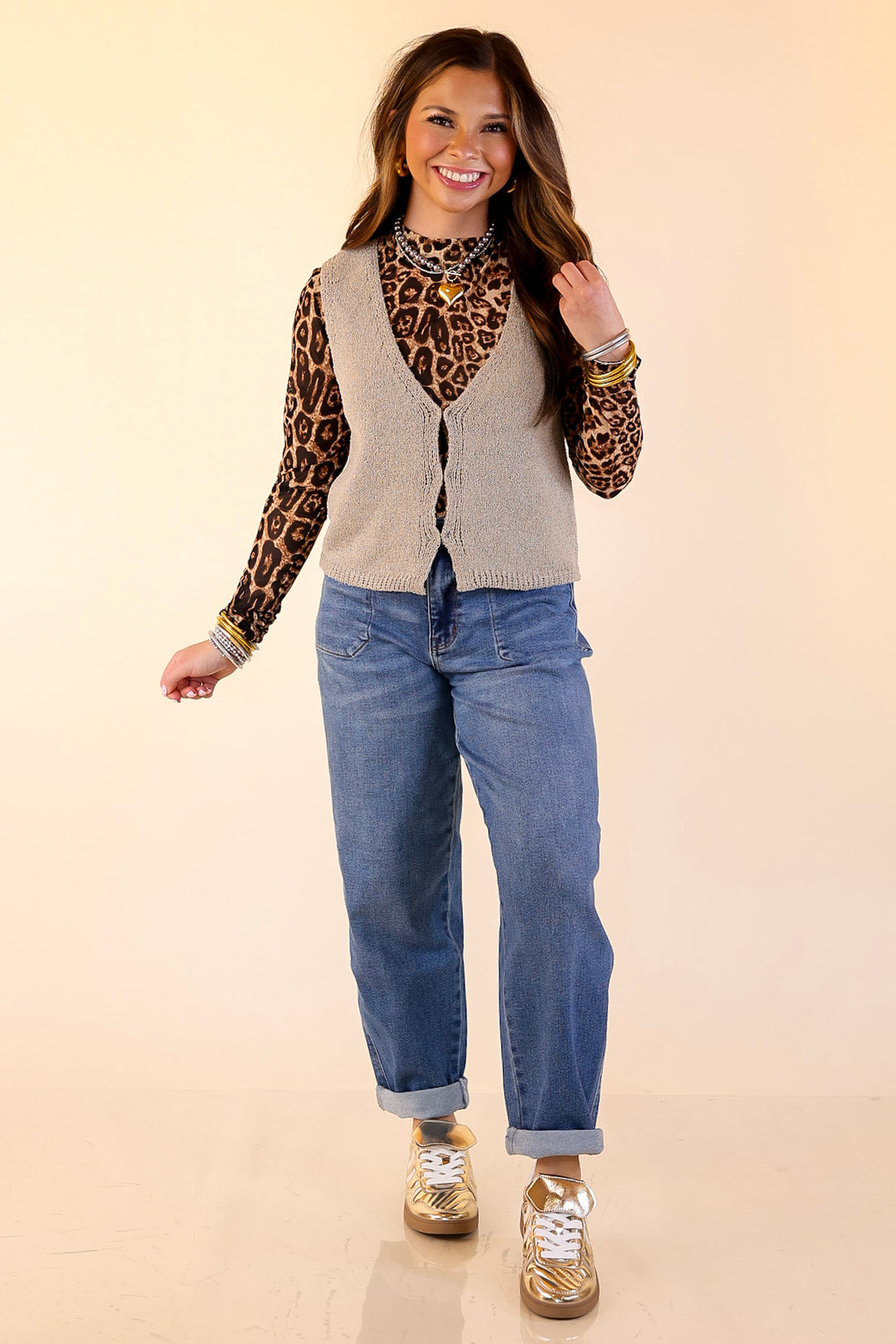 Everyday Staple Textured Knit Sweater Vest in Oatmeal