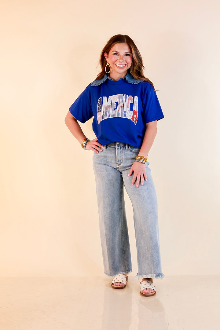 Patchwork Patriot America Patchwork Short Sleeve Graphic Tee in Royal Blue
