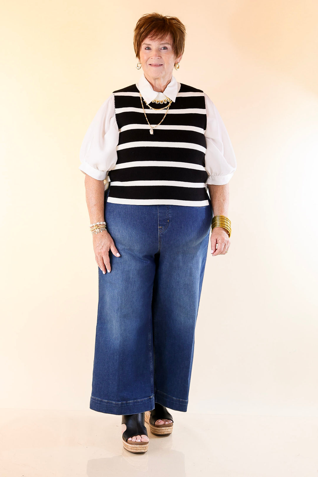 Tied Up in Style Knit Sweater with Side Ties in Black with Off White Stripes