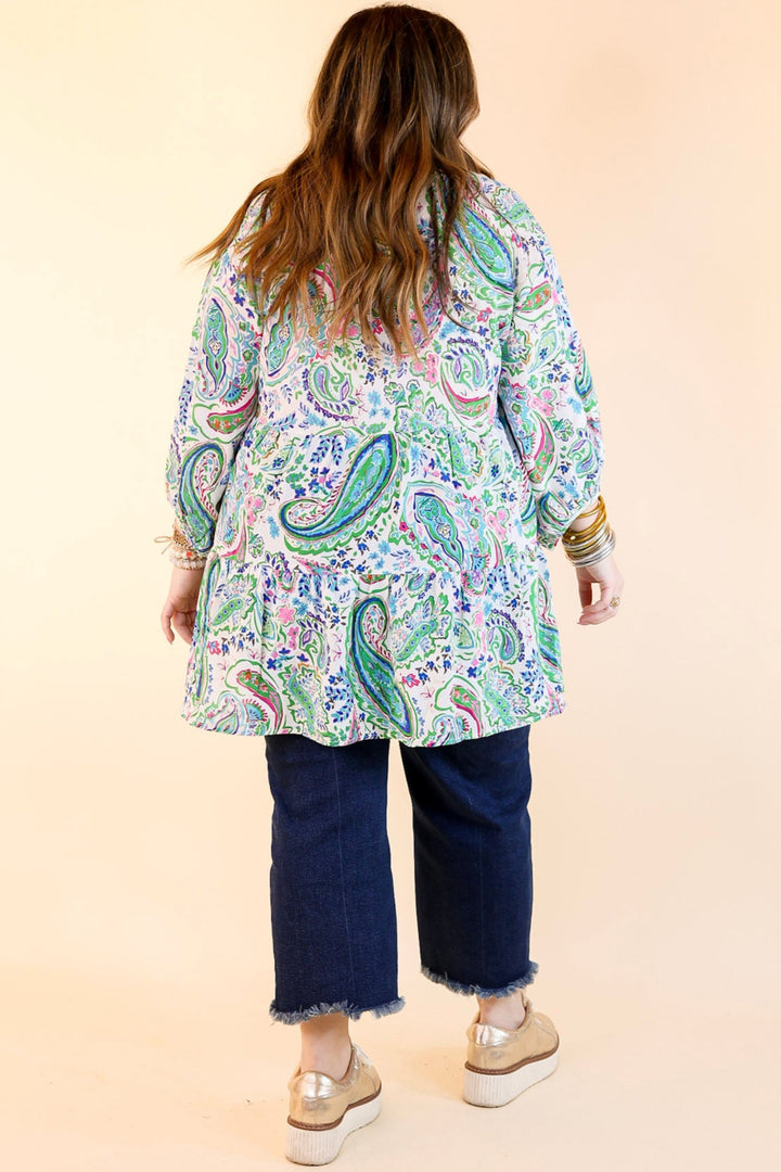 Meadow Melody Paisley Tiered Babydoll Top in Green Mix