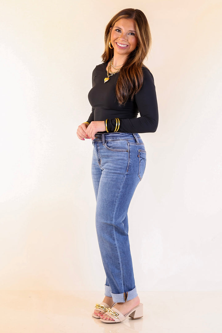 Judy Blue | Simple Sophistication Classic Cuffed Boyfriend Denim Jeans in Medium Wash