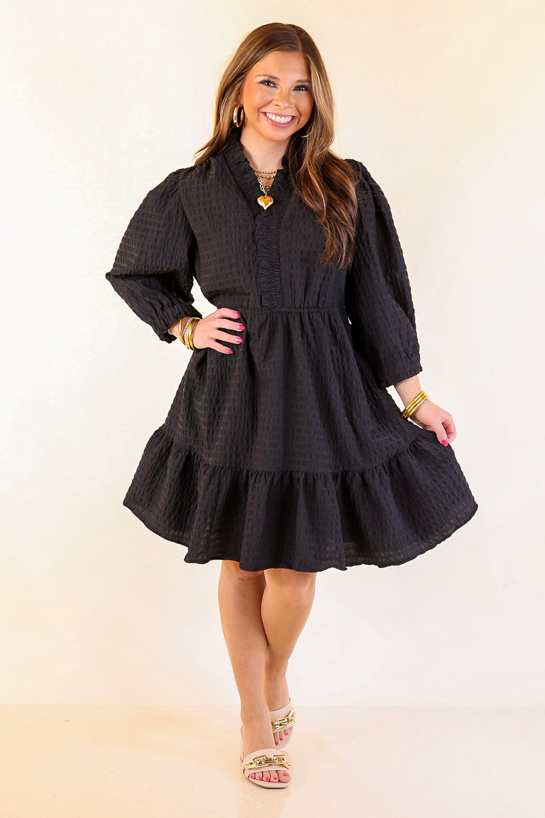Call Me Captivating Dress with Smocked Waist and Long Sleeves Sleeves in Black