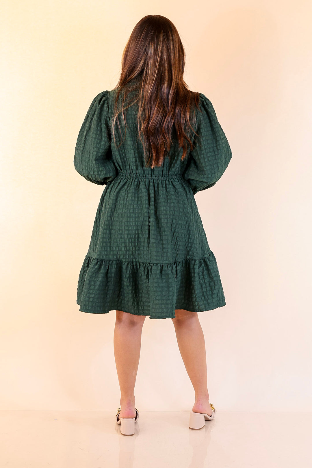 Call Me Captivating Dress with Smocked Waist and Long Sleeves Sleeves in Emerald Green